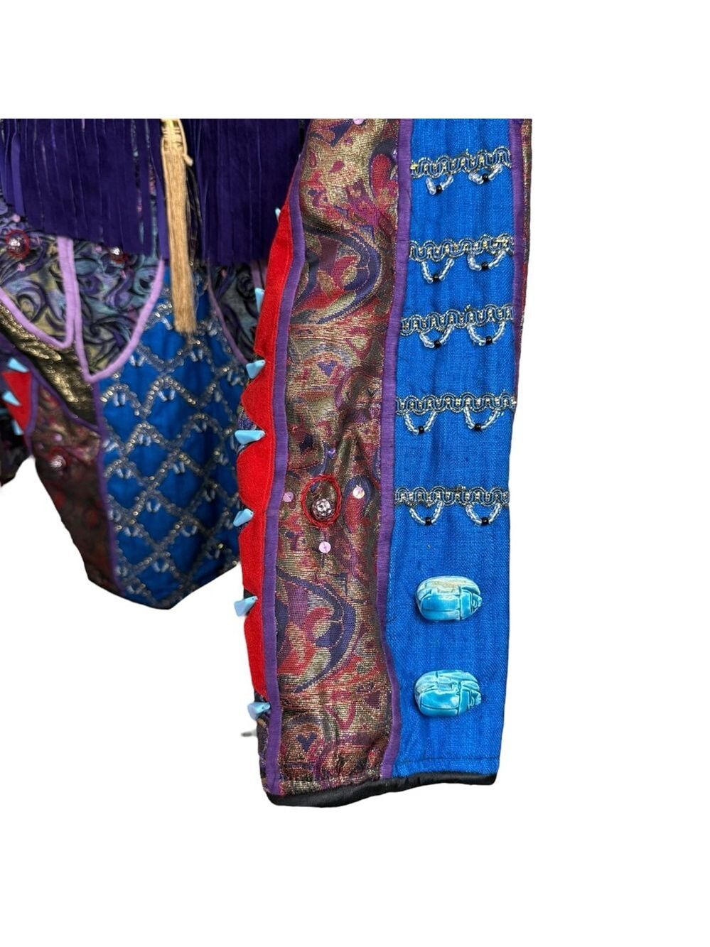Vintage Judith Roberts Mexico Patchwork Fringe Jacket Beaded Western L/XL - Picture 3 of 16